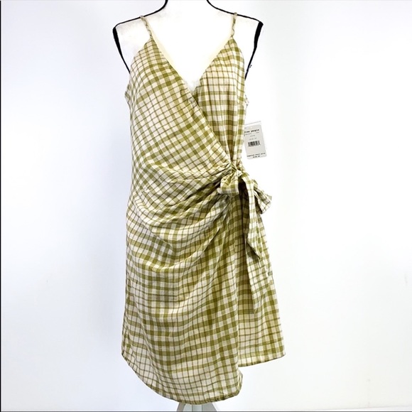 Free People Dresses & Skirts - Free People Olive plaid Wrap Dress Size 10. NWT